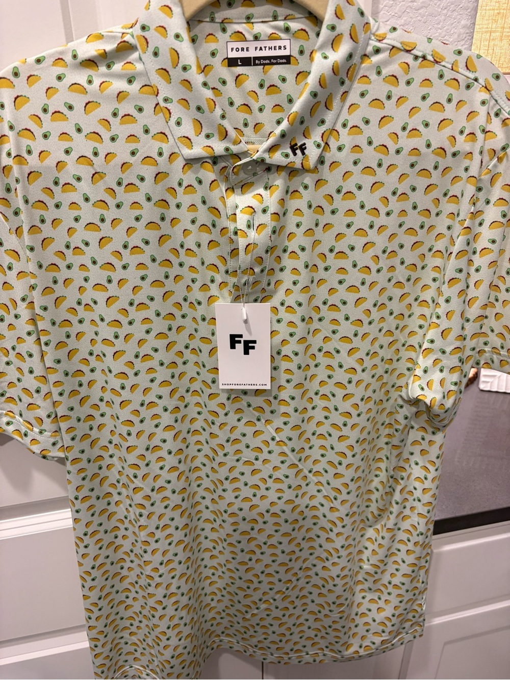 Fore Fathers White Polo with Yellow & Green Taco Print